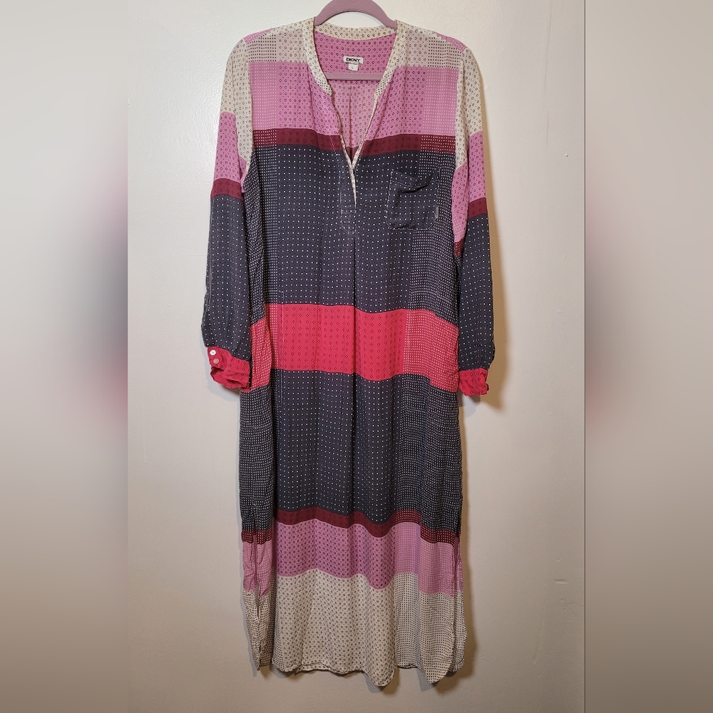 DKNY Color Block Patchwork Midi Dress Size Large